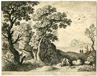 Antique Master Print-LANDSCAPE-DIANA-NYMPH-van Nieulandt-Bril-c.1610
