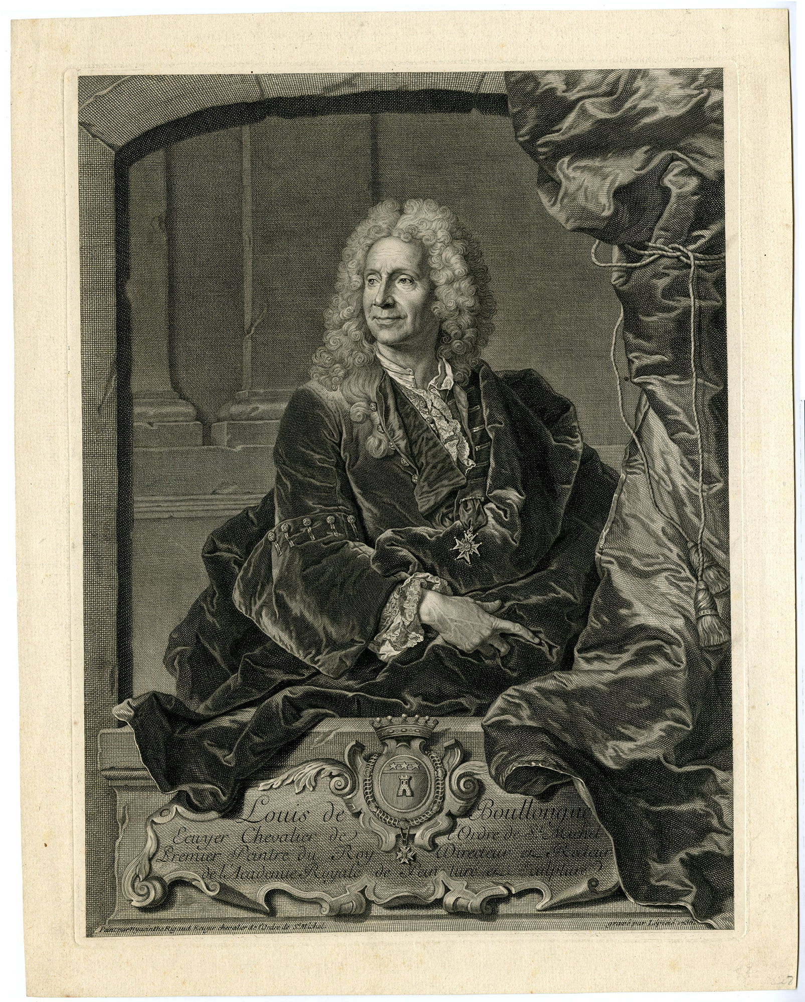 , Rare-Antique Master Print-LOUIS DE BOULLONGNE-PORTRAIT-Lepicie-Rigaud-1736, Pictura Antique Prints