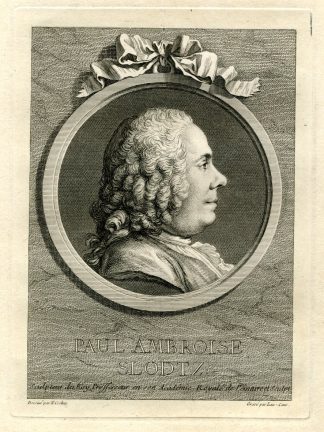 Rare-Antique Master Print-PAUL AMBROISE SLODTZ-PORTRAIT-Cars-Cochin-1757