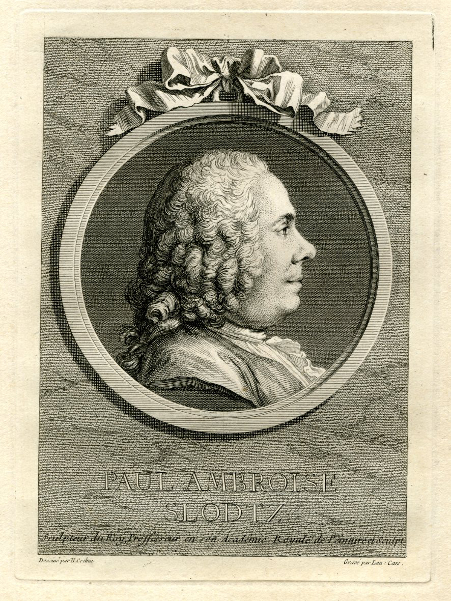 , Rare-Antique Master Print-PAUL AMBROISE SLODTZ-PORTRAIT-Cars-Cochin-1757, Pictura Antique Prints