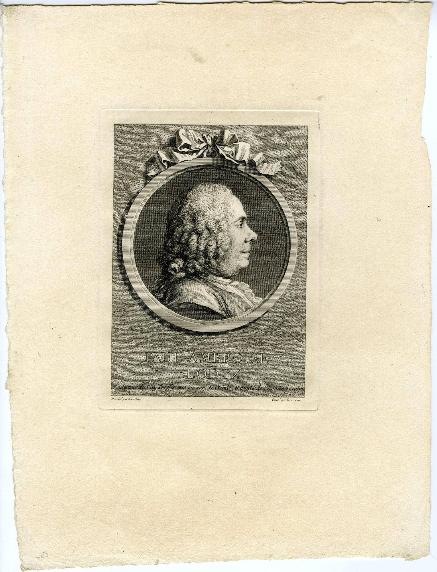 , Rare-Antique Master Print-PAUL AMBROISE SLODTZ-PORTRAIT-Cars-Cochin-1757, Pictura Antique Prints