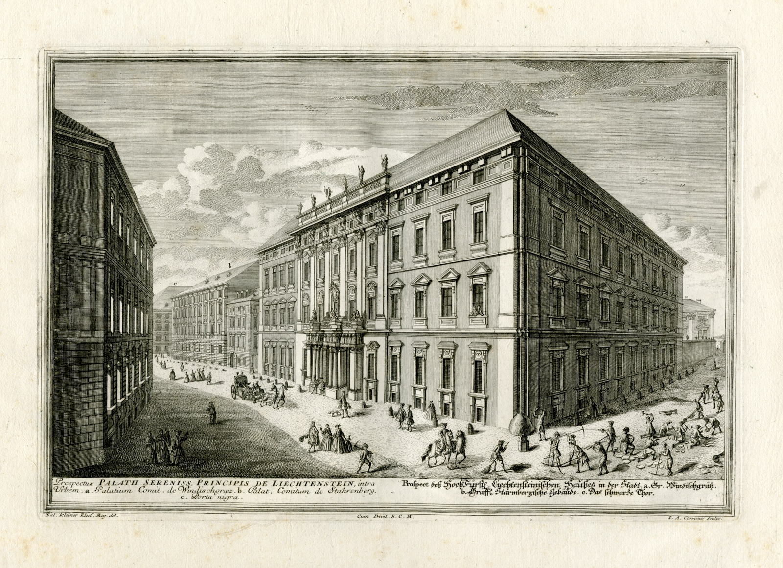 , Antique Master Print-LIECHTENSTEIN-PALACE-VIENNA-Corvinus-Kleiner-1725, Pictura Antique Prints