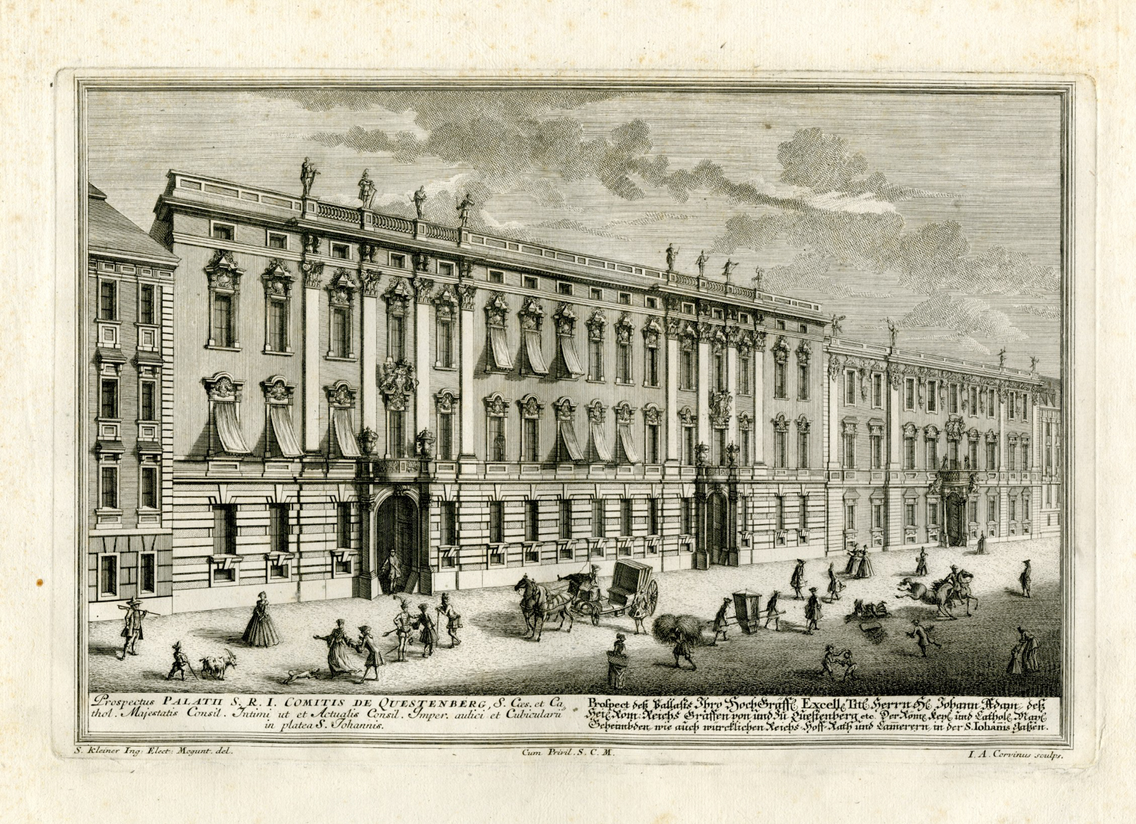 , Antique Master Print-PALACE-QUESTENBERG-VIENNA-Corvinus-Kleiner-1725, Pictura Antique Prints