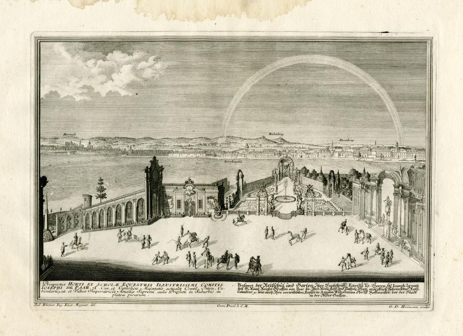 , Antique Master Print-REITSCHULE-GARTEN-AUERSPERG-VIENNA-Heumann-Kleiner-1725, Pictura Antique Prints