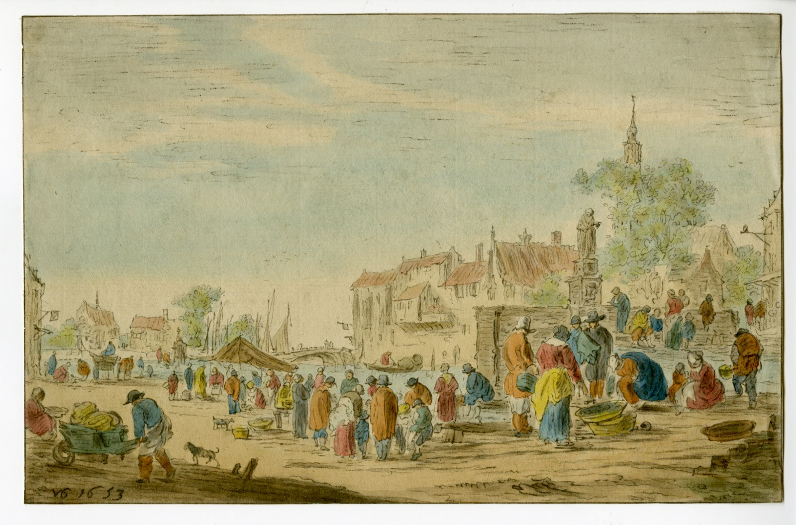 , Antique Master Print-FISH MARKET-SCENE-Ploos van Amstel-van Goyen-1767, Pictura Antique Prints