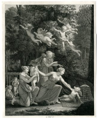 Antique Master Print-CUPIDS-NYMPHS-FOREST-ALLEGORY-Coupe-Gaulle-c.1810