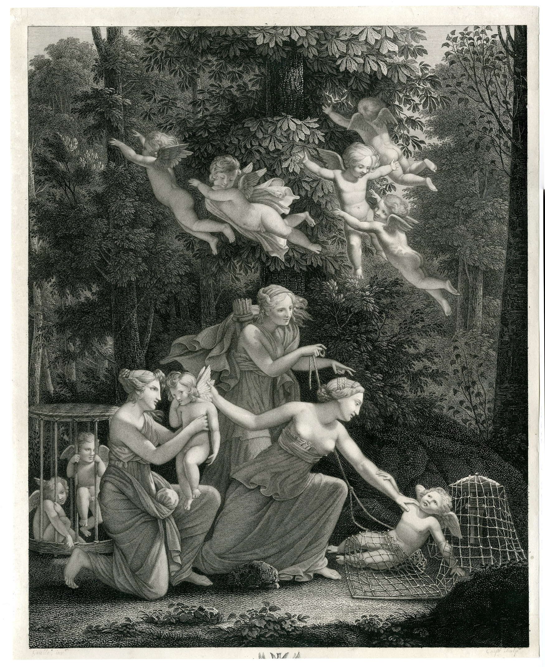 , Antique Master Print-CUPIDS-NYMPHS-FOREST-ALLEGORY-Coupe-Gaulle-c.1810, Pictura Antique Prints
