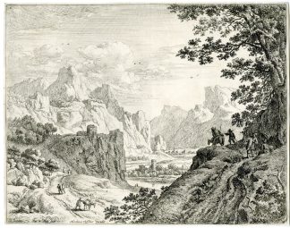 Antique Master Print-RIVER-RHINE-VIEW-LANDSCAPE-van Aken-Saftleven-ca. 1650