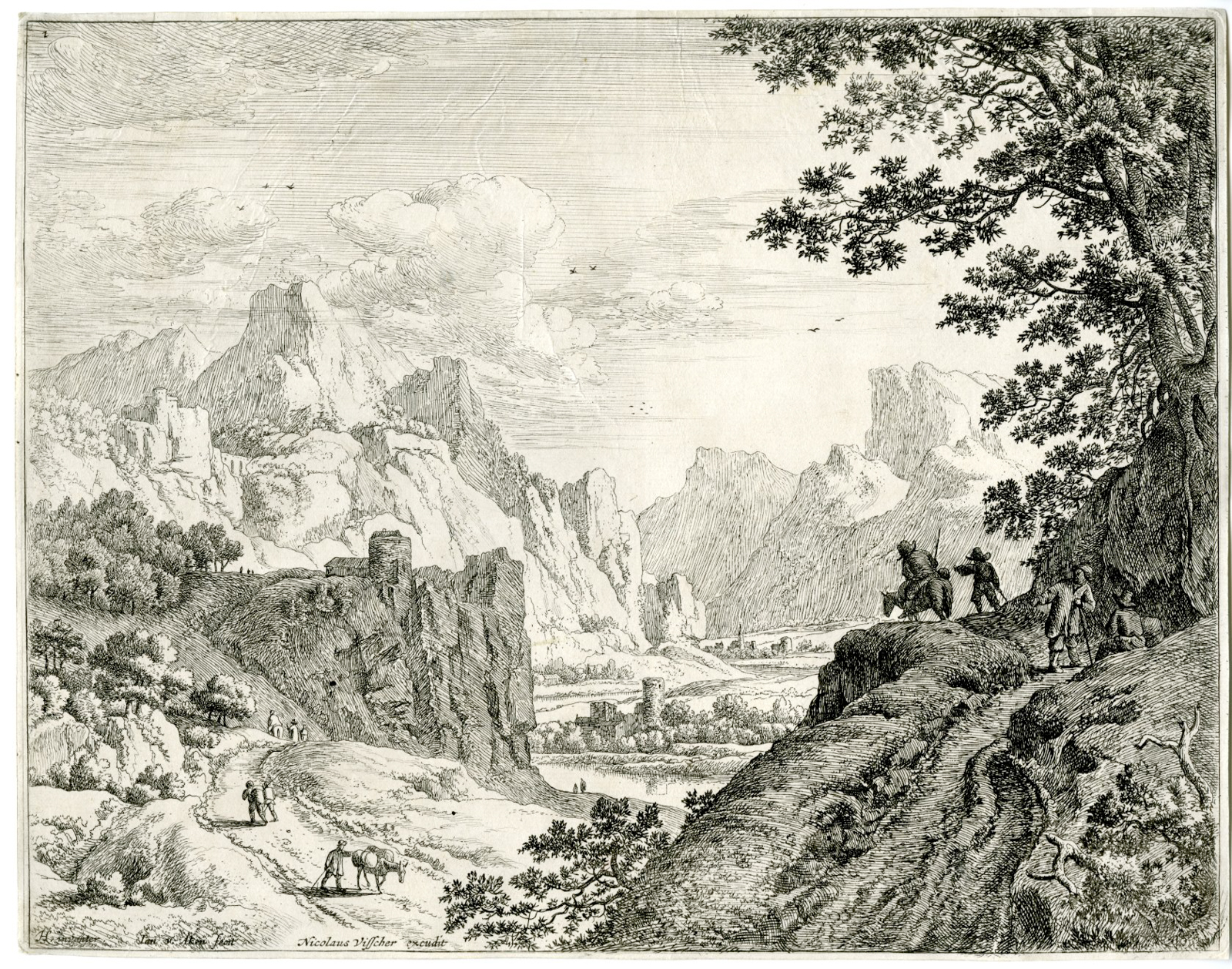 , Antique Master Print-RIVER-RHINE-VIEW-LANDSCAPE-van Aken-Saftleven-ca. 1650, Pictura Antique Prints