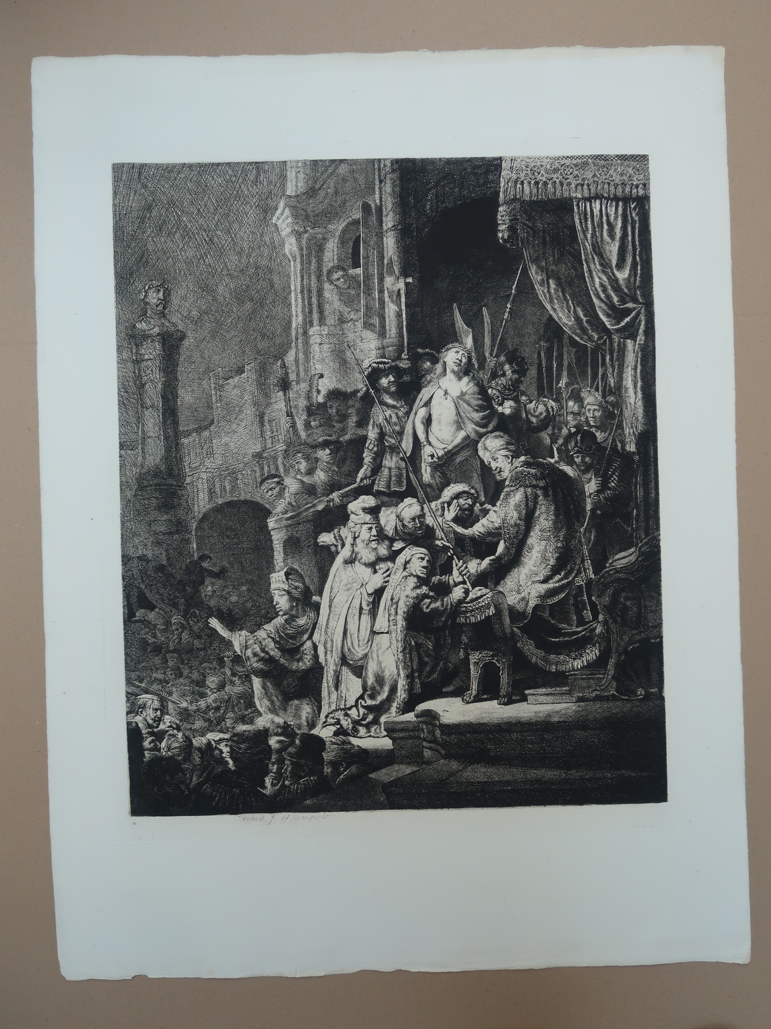 , Antique Master Print-CHRIST-BEFORE-PILATE-HELIOGRAVURE-Charreyre-Rembrandt-1883, Pictura Antique Prints