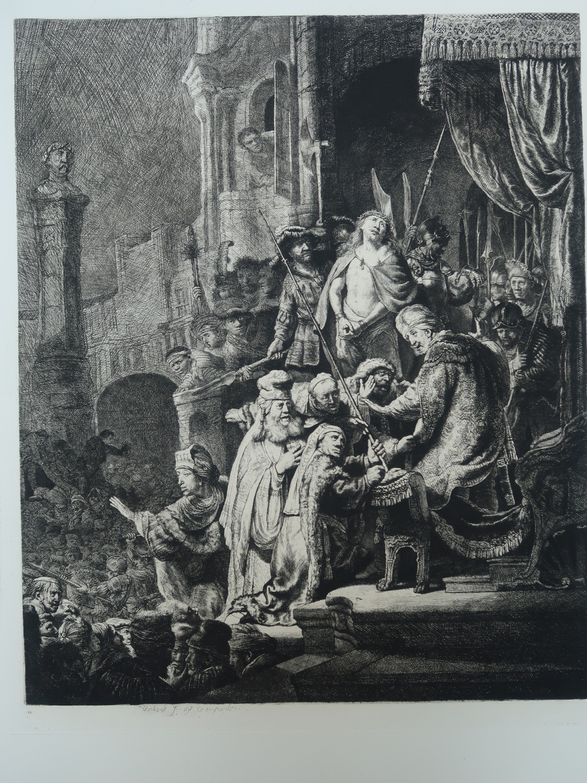 , Antique Master Print-CHRIST-BEFORE-PILATE-HELIOGRAVURE-Charreyre-Rembrandt-1883, Pictura Antique Prints