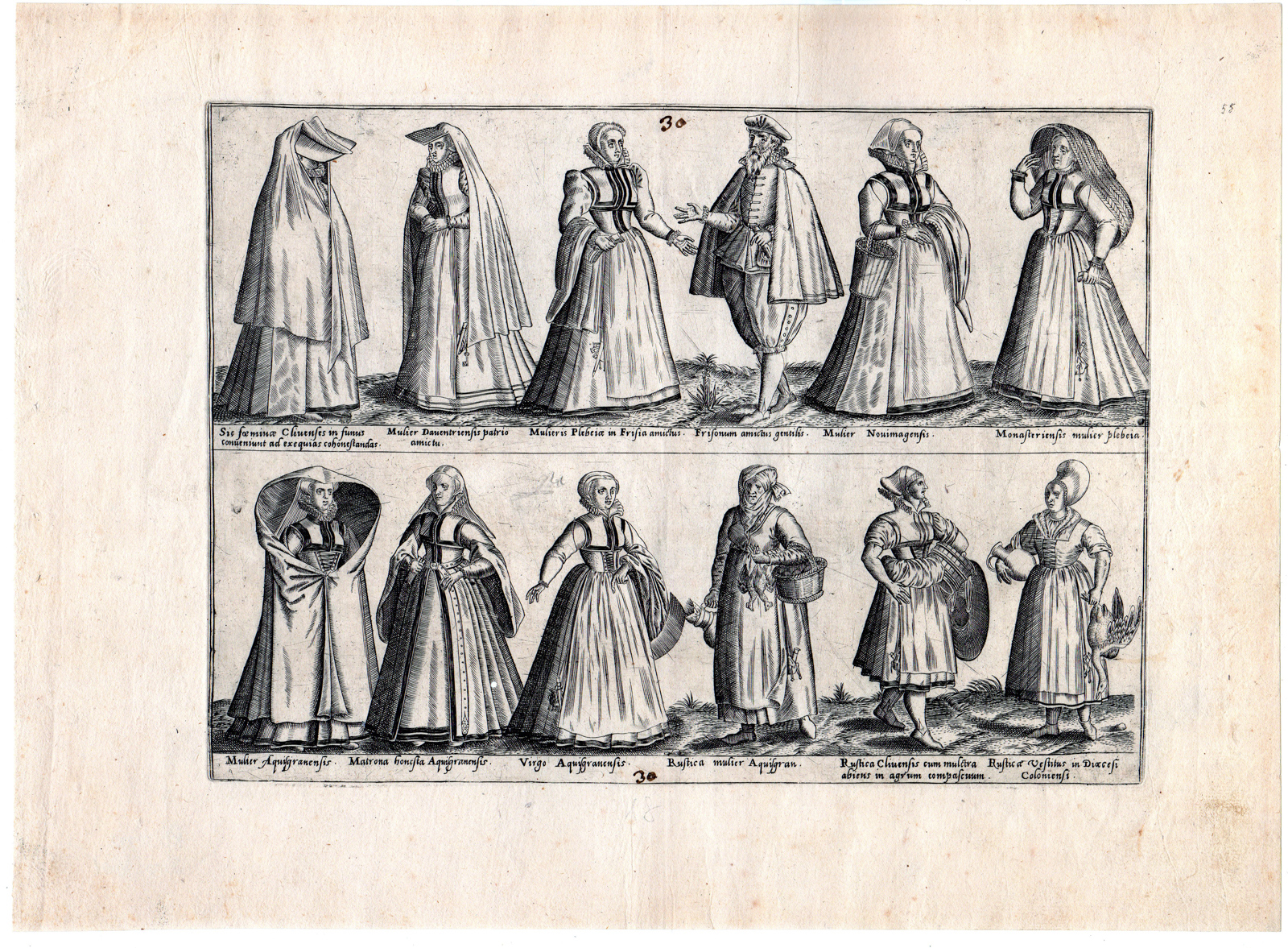, Antique Print-COSTUMES-FRANCE-NETHERLANDS-GERMANY-PROFESSIONS-de Bruyn -1580, Pictura Antique Prints