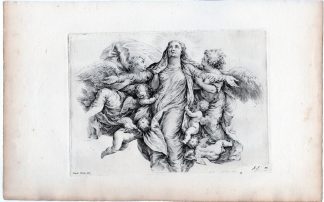 Antique Master Print-ANGELS-VIRGIN-ASSUMPTION-PUTTI-Bisschop-Michelangelo-1671