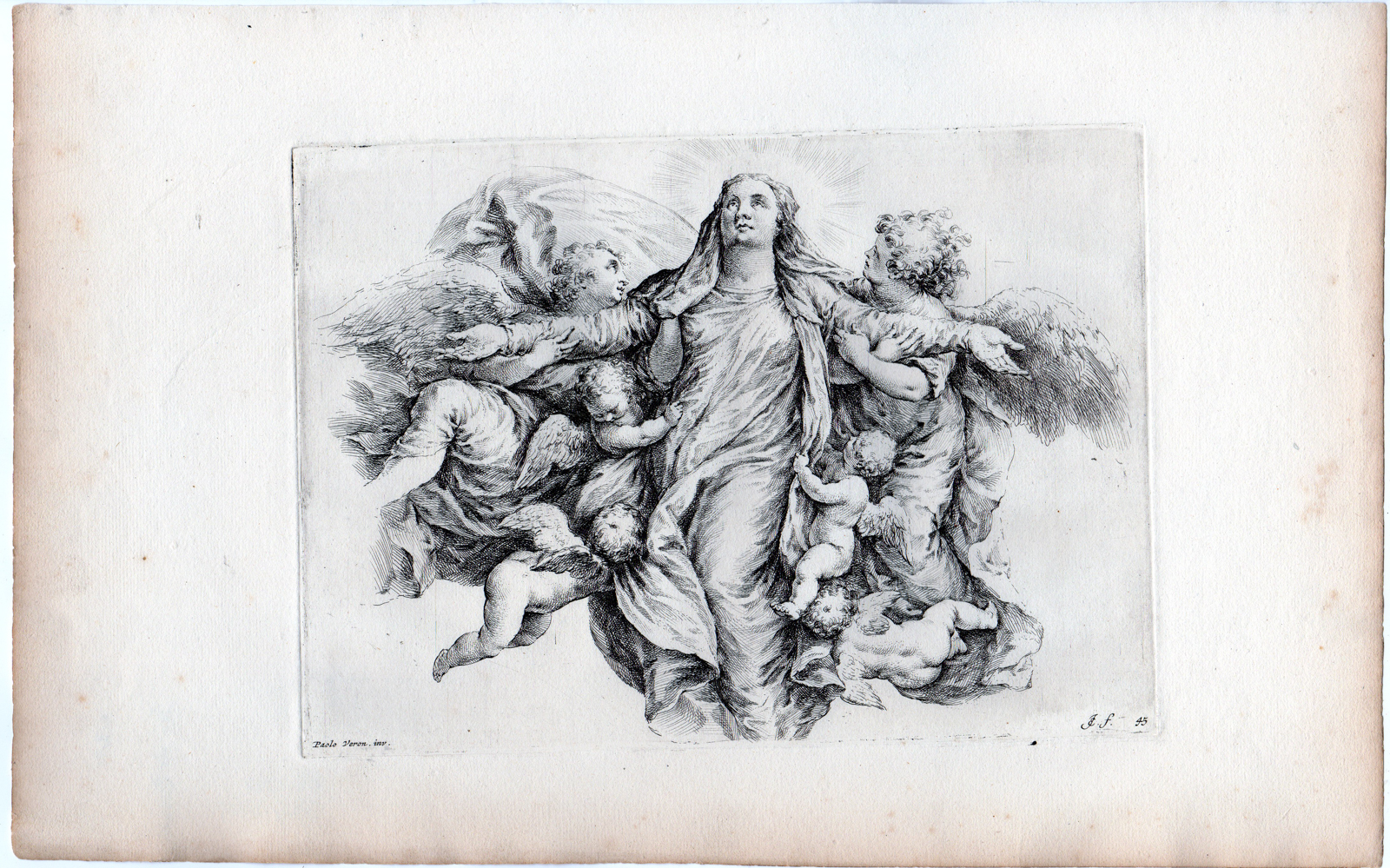 , Antique Master Print-ANGELS-VIRGIN-ASSUMPTION-PUTTI-Bisschop-Michelangelo-1671, Pictura Antique Prints