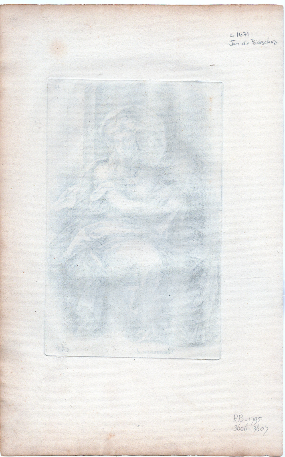 , Antique Master Print-SYBIL-MIRIAM-SITTING WOMAN-Bisschop-Michelangelo-1671, Pictura Antique Prints