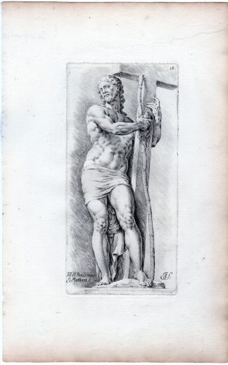 Antique Master Print-JESUS-STANDING MAN-CROSS-PASSION-Bisschop-Michelangelo-1671