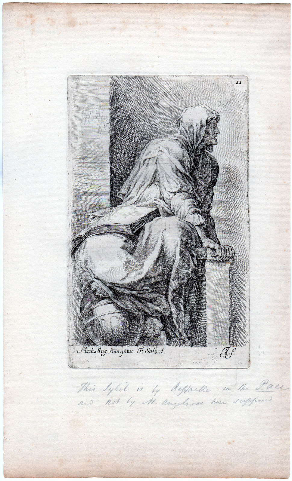 , Antique Master Print-GREEK-SYBIL-PROPHETESSE-ORACLE-BOOK-KNOWLEDGE-Bisschop-Michelangelo -1671, Pictura Antique Prints