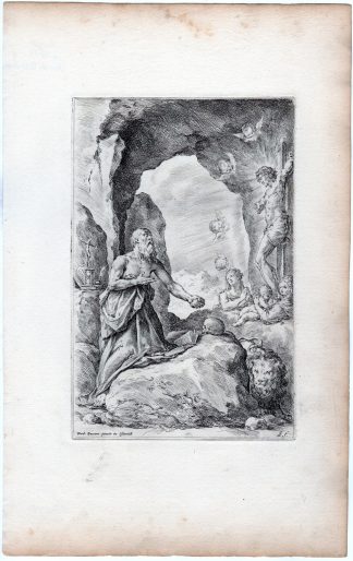 Antique Master Print-ST JEROME-HIERONYMUS-HOURGLASS-Bisschop-Michelangelo -1671