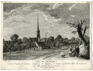 Antique Master Print-FLANDRIA-BELGIUM-VILLAGE-FARMERS-SHEEP-Wagner-Teniers-1750
