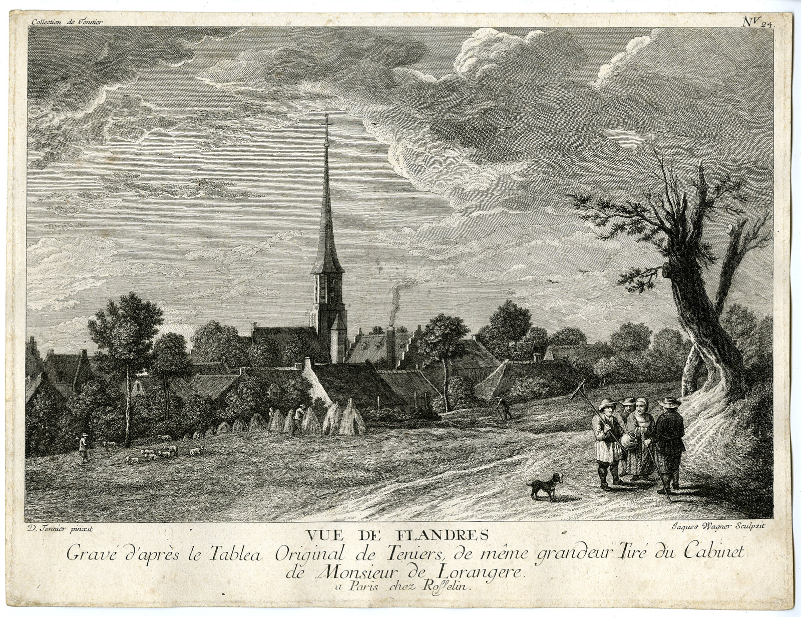 , Antique Master Print-FLANDRIA-BELGIUM-VILLAGE-FARMERS-SHEEP-Wagner-Teniers-1750, Pictura Antique Prints