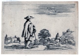Antique Master Print-MULEBACK-LANDSCAPE-PACKED MULE-FARMER-della Bella-1643