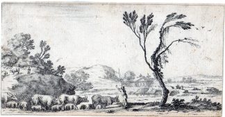 Antique Master Print-LANDSCAPE-SHEPARD-COWS-SHEEP-Collignon-della Bella-1643