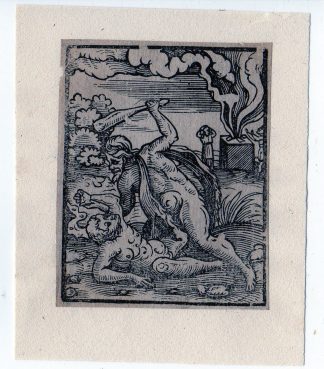 Antique Master Print-BIBLE-CAIN-ABEL-BROTHERMURDER-ALTAR-FLAMES-Holbein-1535