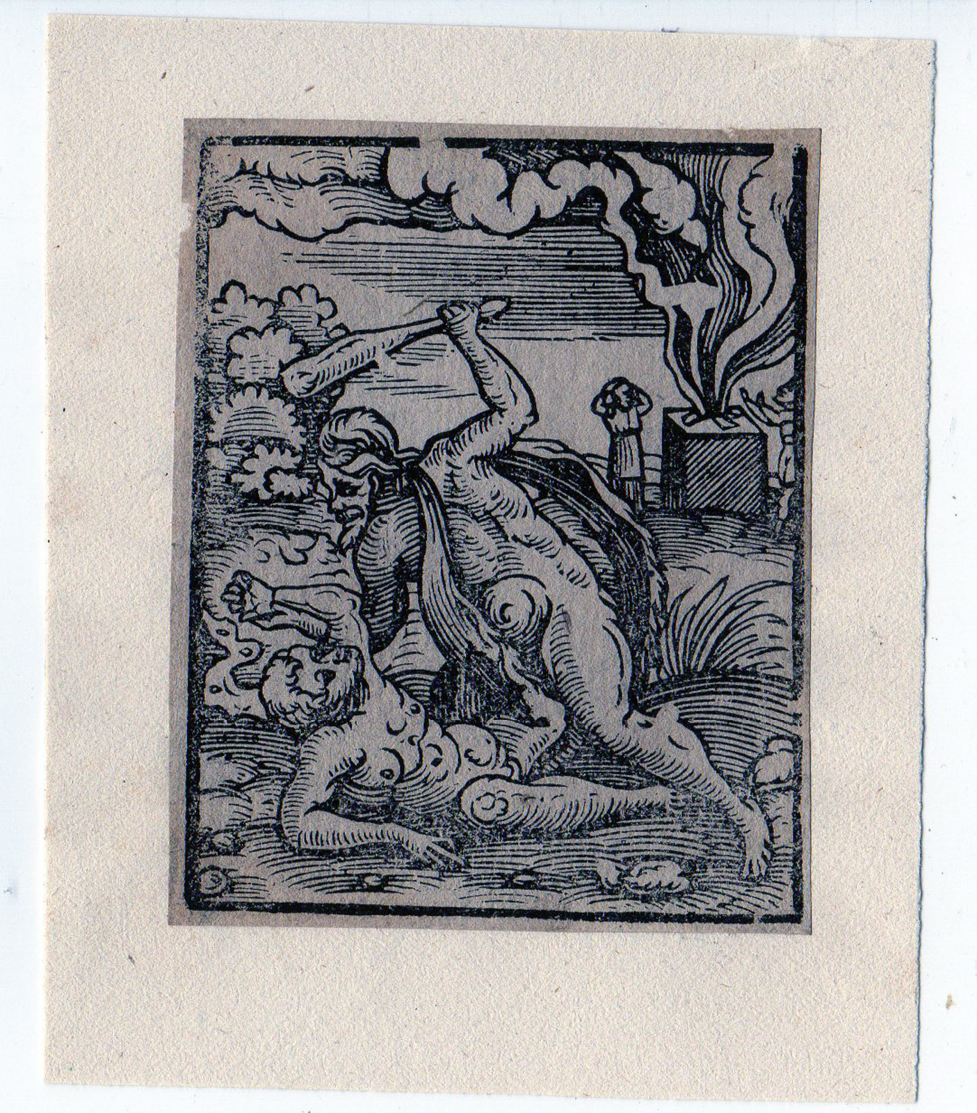 , Antique Master Print-BIBLE-CAIN-ABEL-BROTHERMURDER-ALTAR-FLAMES-Holbein-1535, Pictura Antique Prints