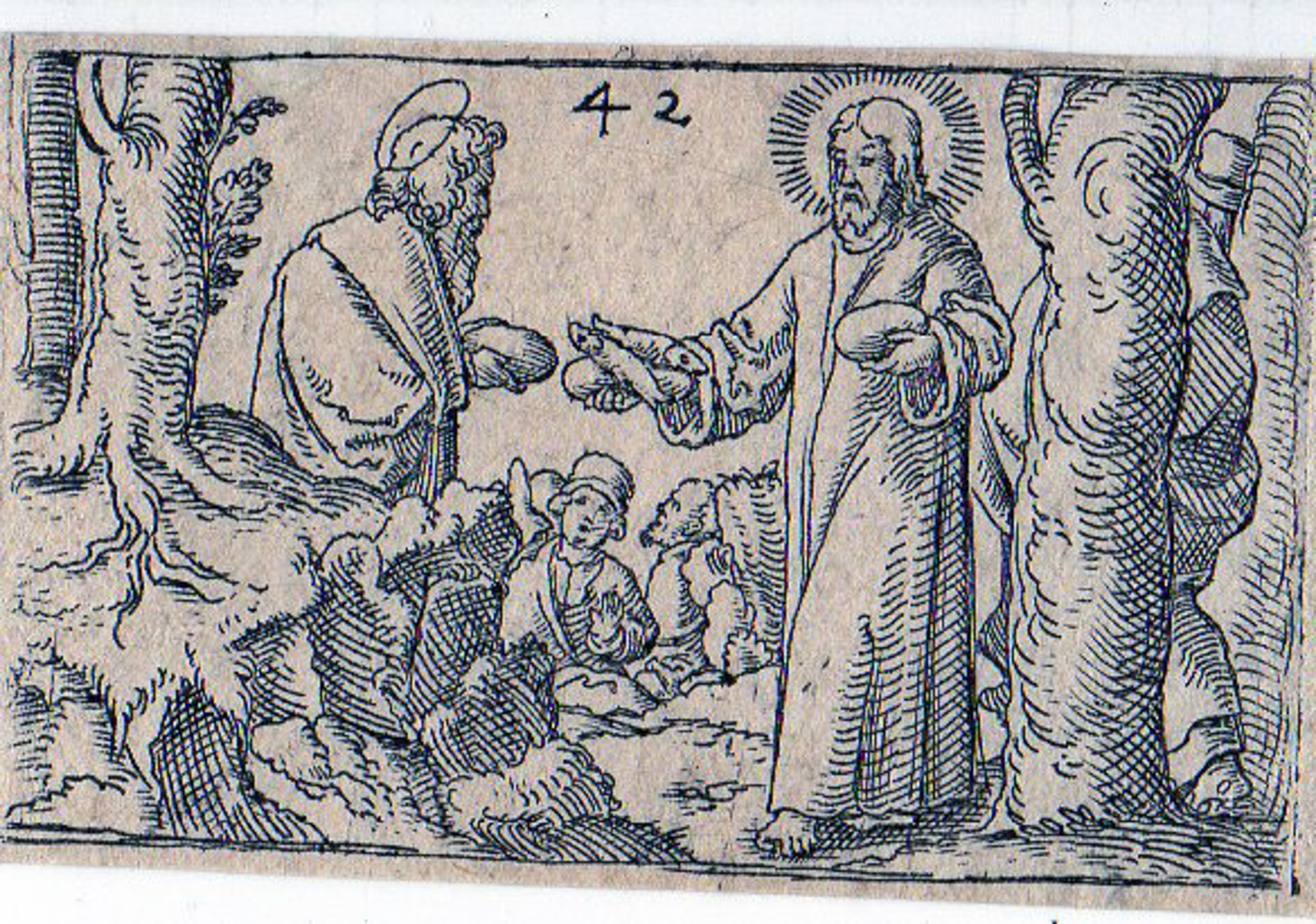 , Antique Print-JESUS-MIRACULOUS FEEDING-5 LOAFS AND 2 FISHES-Anonymous-1600, Pictura Antique Prints