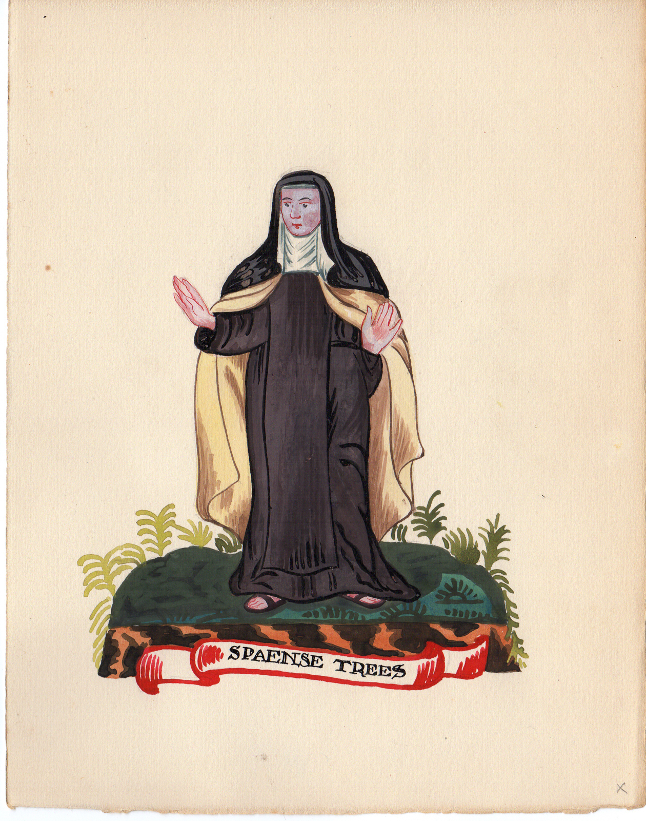 , Antique Drawing-RELIGIOUS ORDER-NUN-SPANISH-Anonymous-c.1920, Pictura Antique Prints