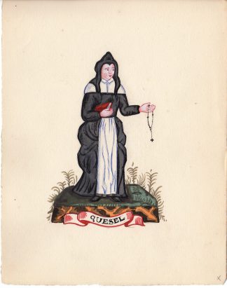 Antique Drawing-QUESEL-RELIGIOUS-DEVOUT WOMAN-NUN-Anonymous-c.1920