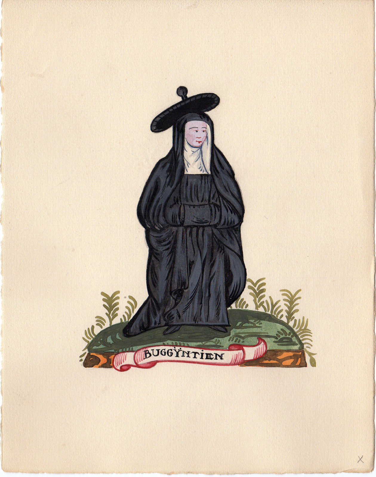 , Antique Drawing-BEGUINES-BEGIJN-RELIGIOUS ORDER-NUN-Anonymous-c.1920, Pictura Antique Prints
