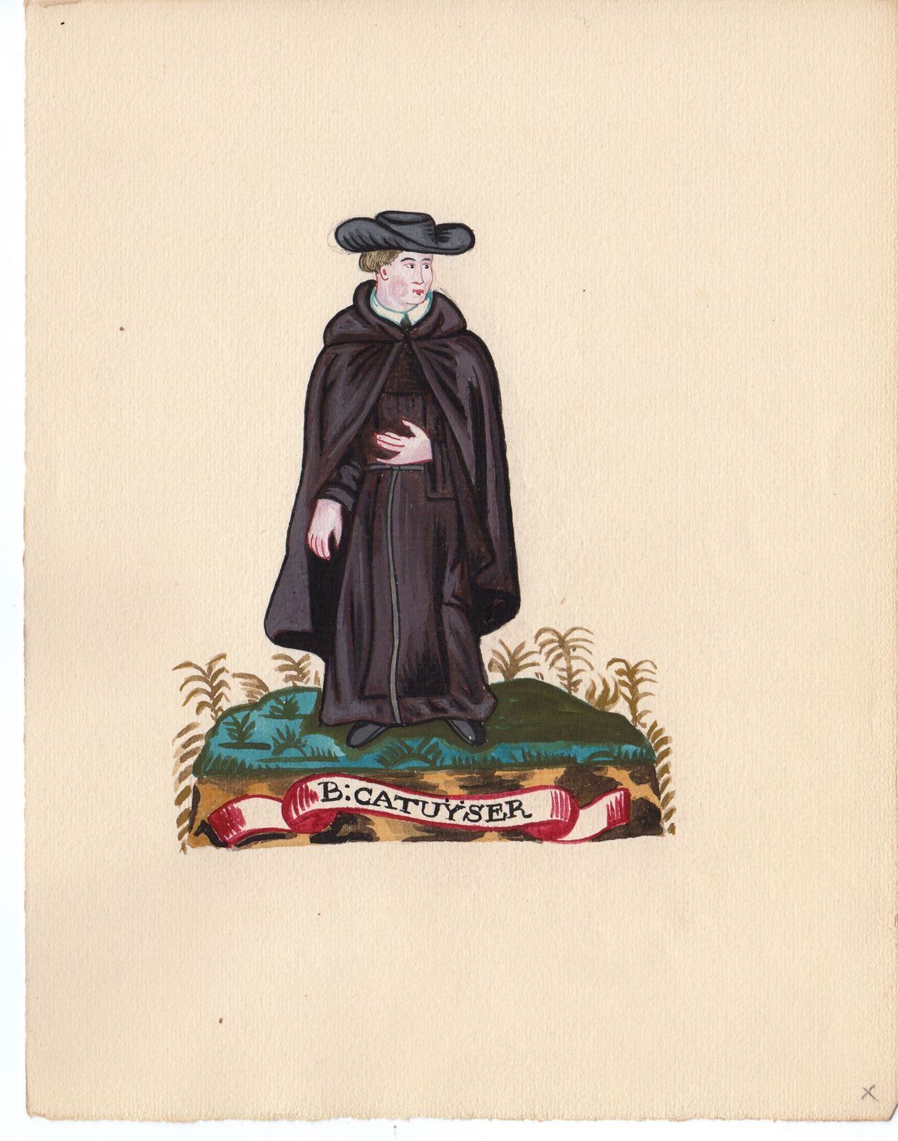 , Antique Drawing-RELIGIOUS ORDER- CARTHUSIAN MONK-SAINT BRUNO-Anonymous-c.1920, Pictura Antique Prints