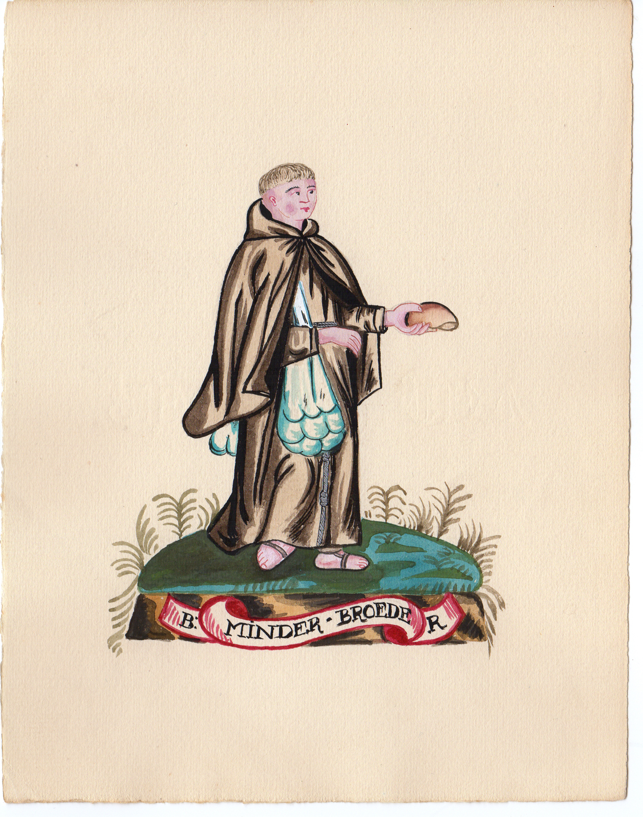 , Antique Drawing-RELIGIOUS ORDER-MINNEBROEDERS-FRANCISCANEN-MONK-Anonymous-c.1920, Pictura Antique Prints