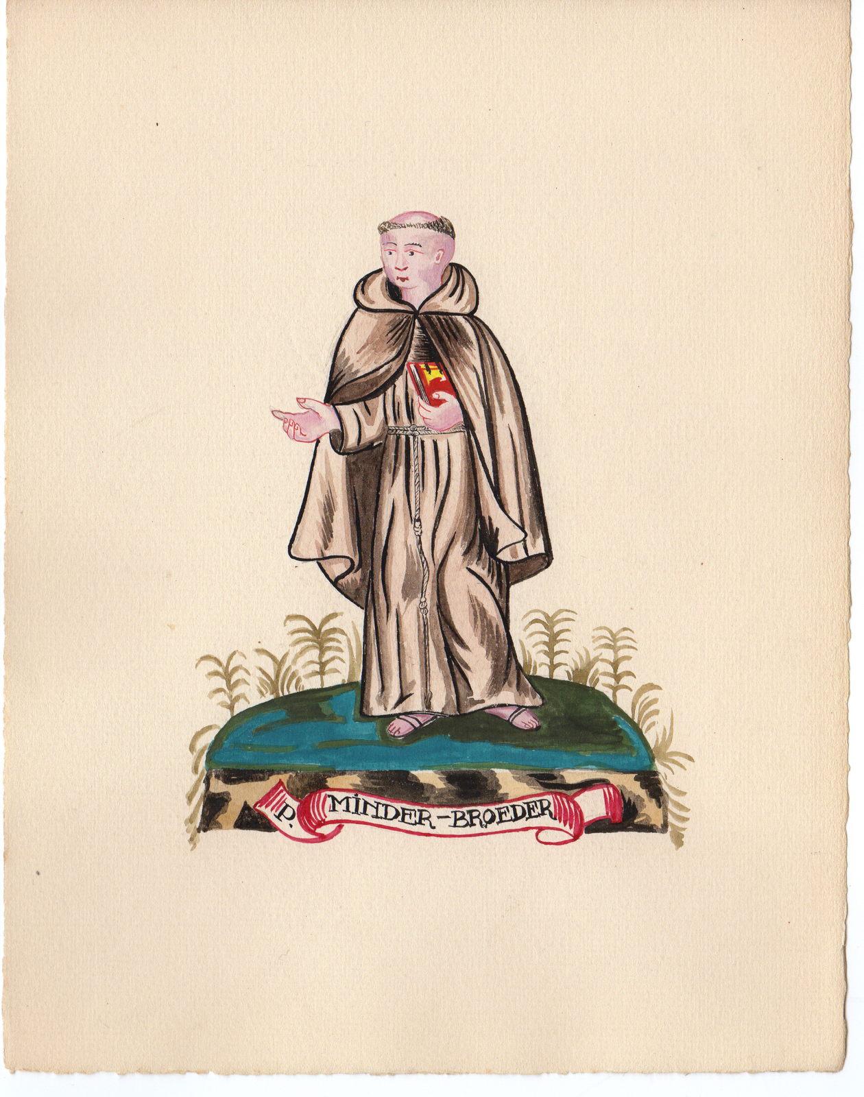 , Antique Drawing-RELIGIOUS ORDER-MINNEBROEDERS-FRANCISCANEN-MONK-Anonymous-c.1920, Pictura Antique Prints