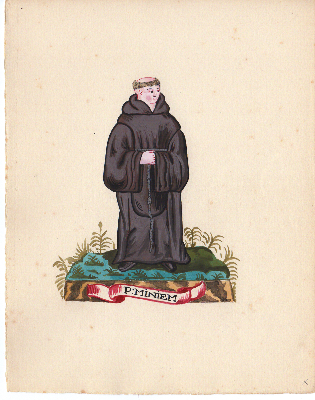 , Antique Drawing-RELIGIOUS ORDER-MINIEMEN-MONK-Anonymous-c.1920, Pictura Antique Prints