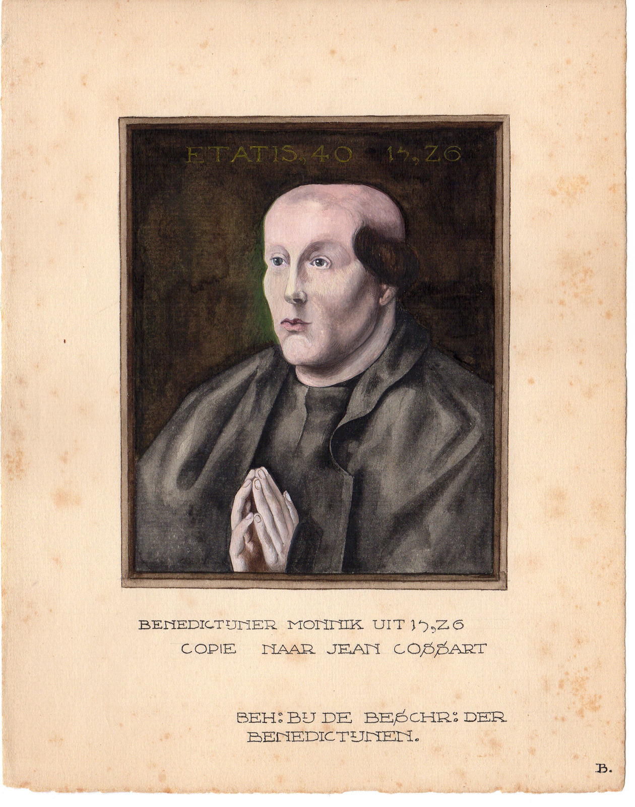 , Antique Drawing-RELIGIOUS ORDER-BENEDICTINES-MONK-Anonymous-Cossart-c.1920, Pictura Antique Prints