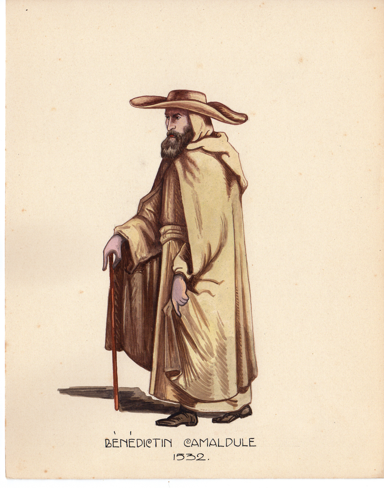, Antique Drawing-RELIGIOUS ORDER-BENEDICTINES-CAMALDOLESE-MONK-Anonymous-c.1920, Pictura Antique Prints