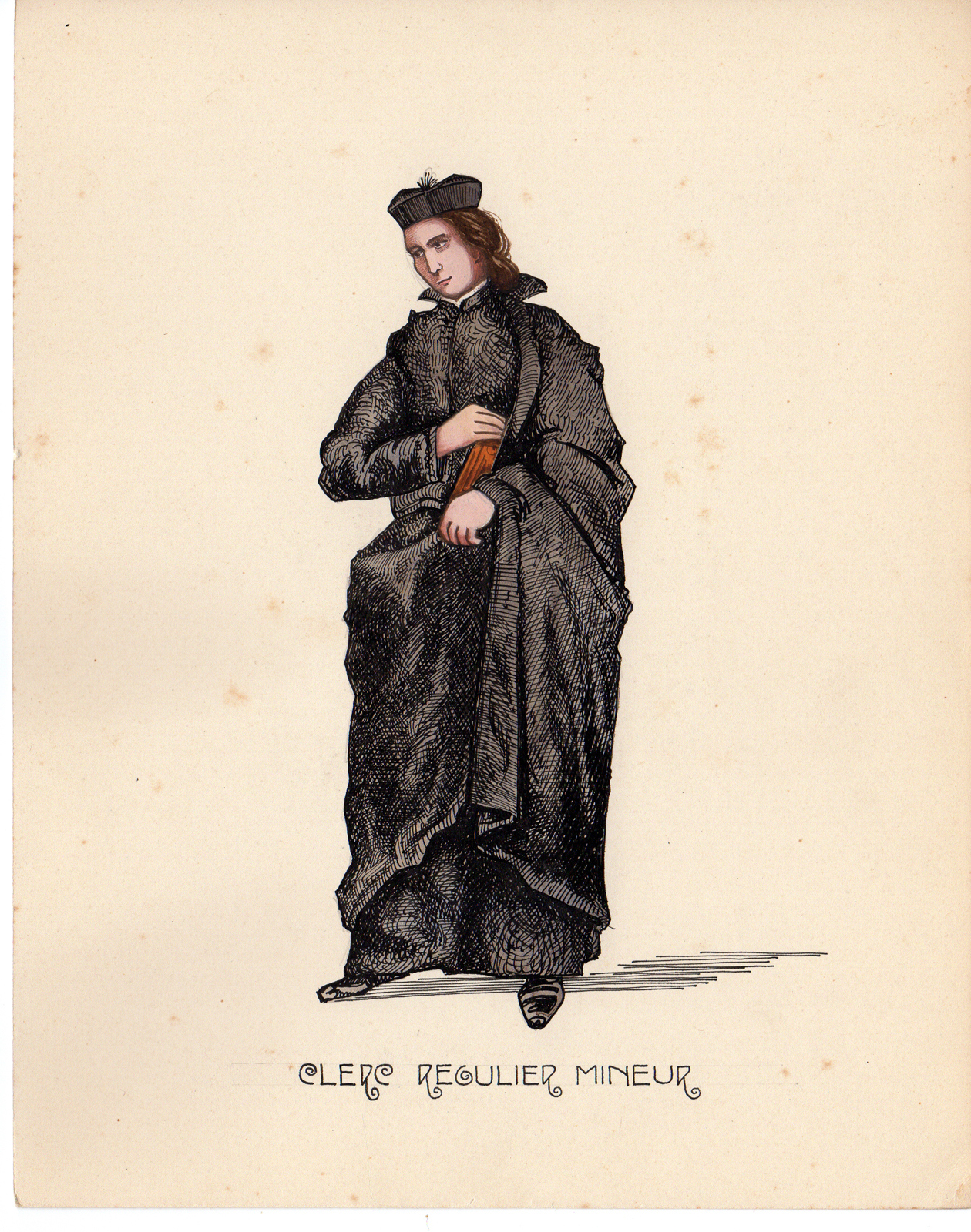 , Antique Drawing-RELIGIOUS ORDER-ORDINARY CLERK-MONK-Anonymous-c.1920, Pictura Antique Prints