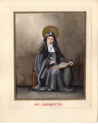 Antique Drawing-RELIGIOUS-ST. BRIGITTA-NUN-Anonymous-c.1920