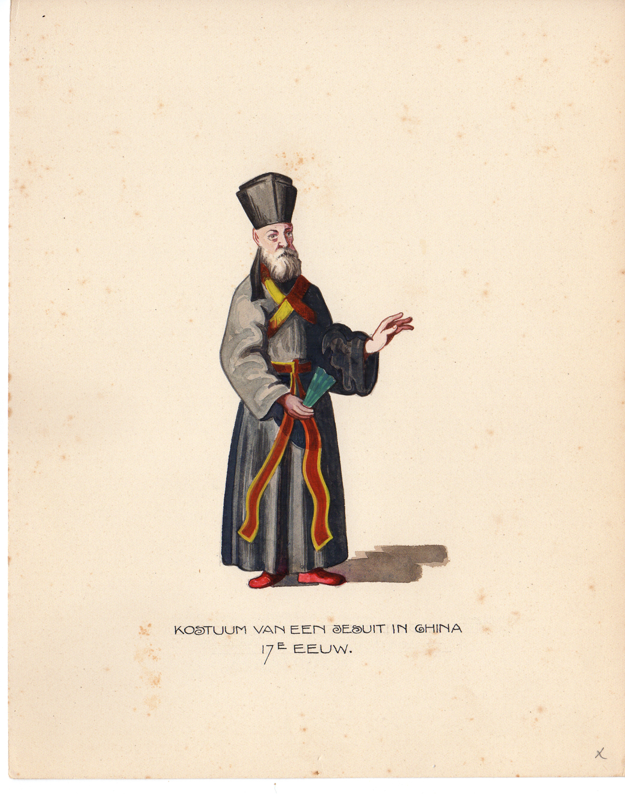 , Antique Drawing-RELIGIOUS-COSTUME- JESUITS-CHINA-Anonymous-c.1920, Pictura Antique Prints