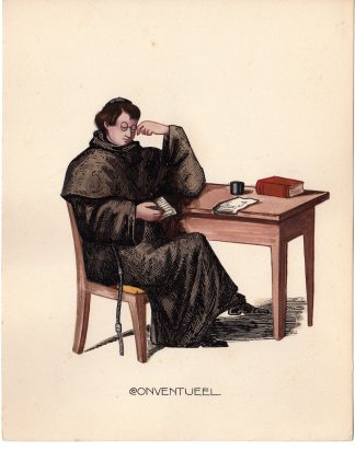 Antique Drawing-RELIGIOUS-COSTUME- CONVENTUAL-MONK-Anonymous-c.1920