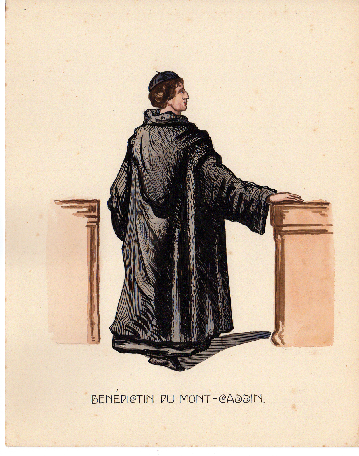 Pco 0435 416x528 Antique Drawing-RELIGIOUS-BENEDINCTINES-MONTE CASSINO-MONK-Anonymous-c.1920