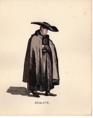 Antique Drawing-RELIGIOUS-COSTUME-JESUITS-MONK-Anonymous-c.1920