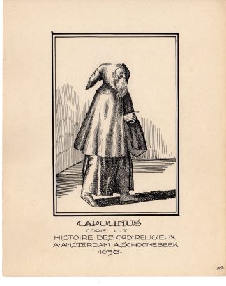 Antique Drawing-RELIGIOUS-COSTUME-CAPUCHIN-MONK-Schoonebeek-c.1920