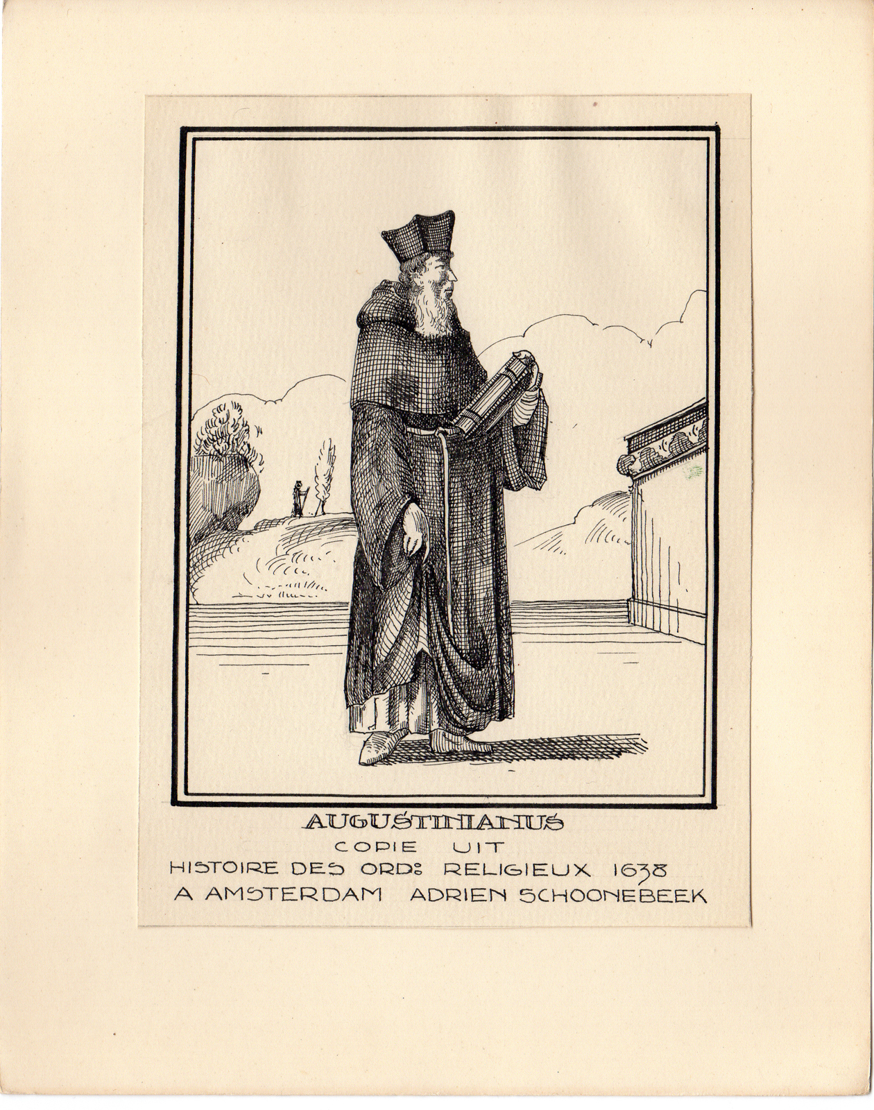 , Antique Drawing-RELIGIOUS-AUGUSTINUS-BENEDICTINES-MONK-Schoonebeek-c.1920, Pictura Antique Prints
