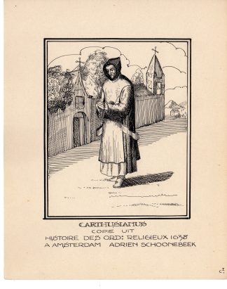 Antique Drawing-RELIGIOUS-COSTUME-CARTUSIAN-SAINT BRUNO-MONK-Schoonebeek-c.1920