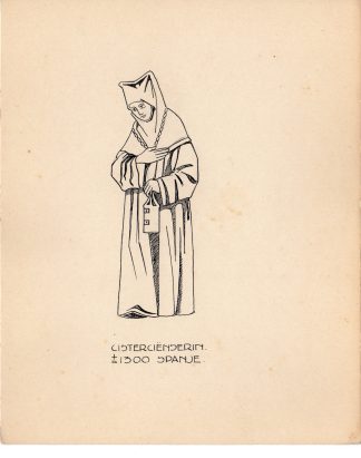 Antique Drawing-RELIGIOUS-COSTUME-CISTERCIANS-NUN-Anonymous-c.1920