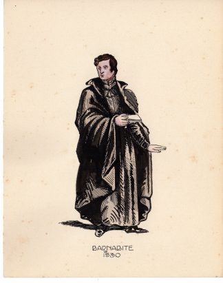 Antique Drawing-RELIGIOUS-COSTUME-BARNABIETEN-BARNABITES-MONK-Anonymous-c.1920