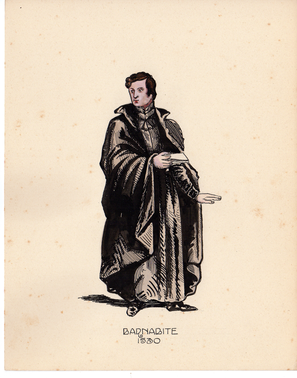 , Antique Drawing-RELIGIOUS-COSTUME-BARNABIETEN-BARNABITES-MONK-Anonymous-c.1920, Pictura Antique Prints